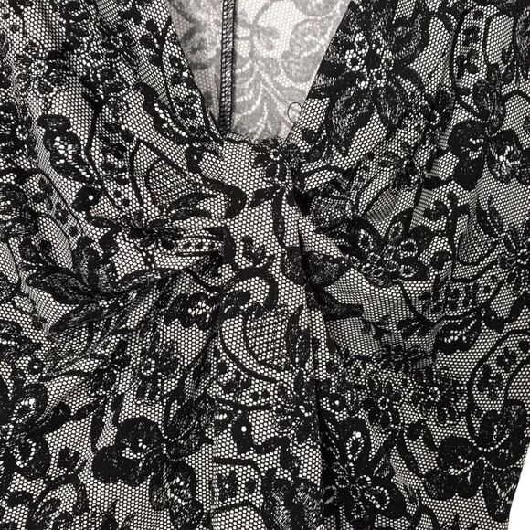 Motherhood Maternity Dress Size Small Black Grey Floral Short Cap Sleeves Midi - Picture 5 of 12